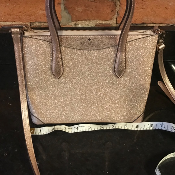 Kate Spade Lola Satchel Crossbody Shimmy Glitter Rose Gold Sparkle Handbag Purse - Picture 9 of 11